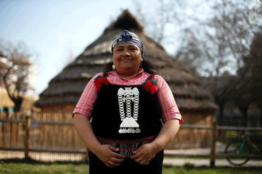 In this Wednesday, July 29, 2015 photo, Mapuche healer Natalia Ojeda Hueitra, poses for a photo, in Santiago, Chile