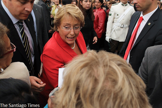 A close-up of Michelle Bachelet amongst a crowd